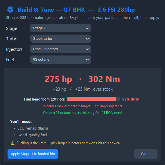 VAGPULSE Build and Tune planner