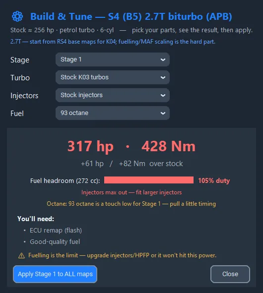 VAGPULSE Build and Tune planner