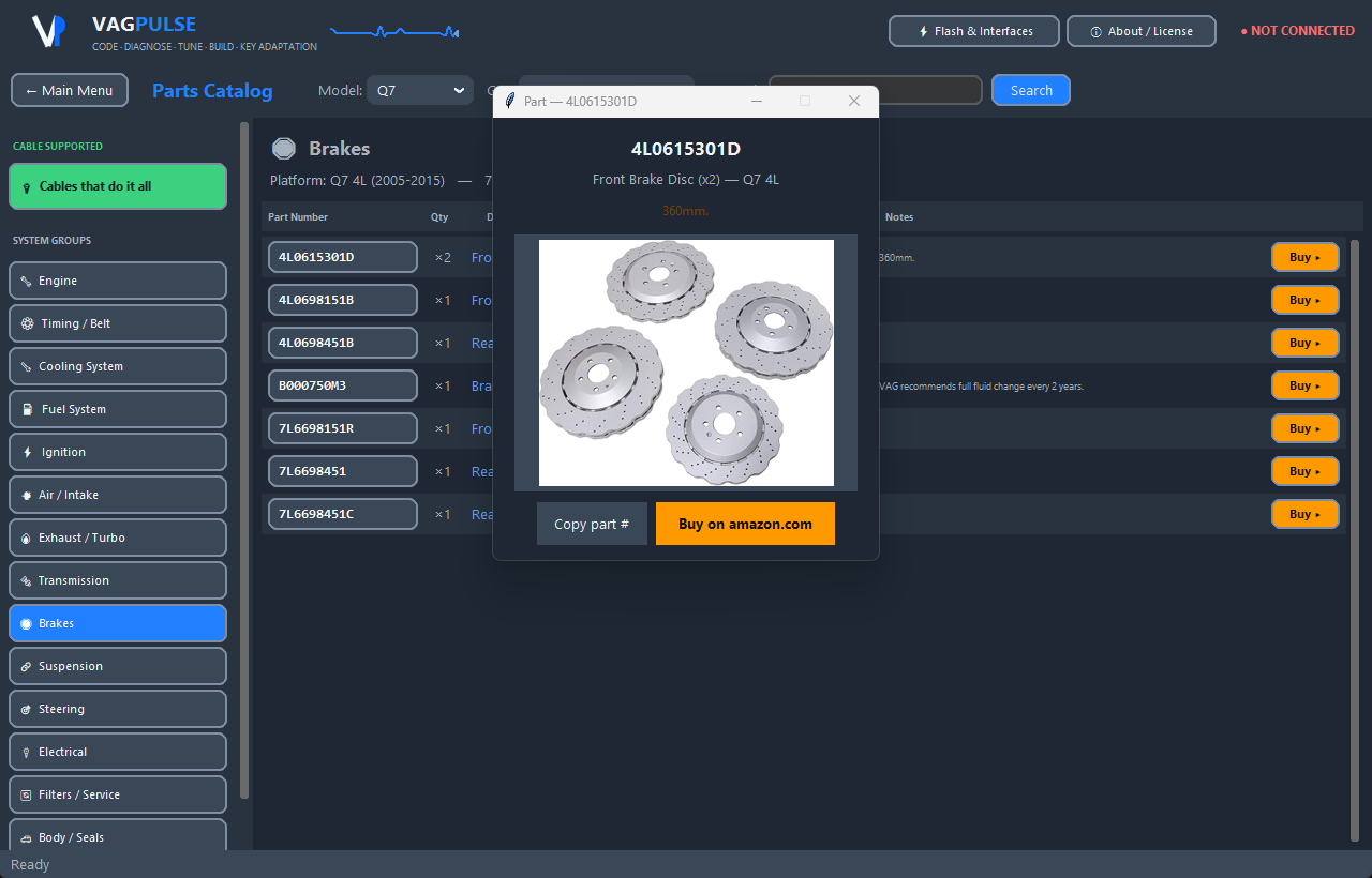 VAGPULSE parts catalog — viewing a part with photo and price
