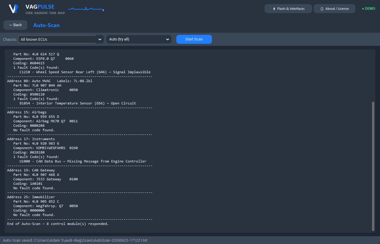 VAGPULSE auto-scan diagnostics