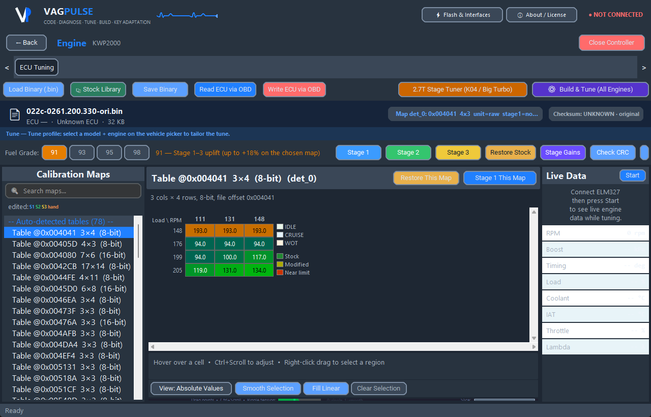 VAGPULSE ECU tuning map editor with heat-map