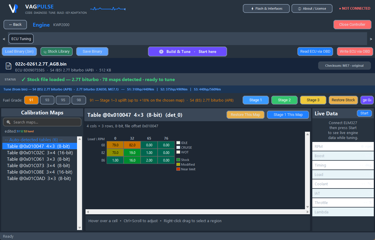 VAGPULSE ECU tuning map editor with heat-map