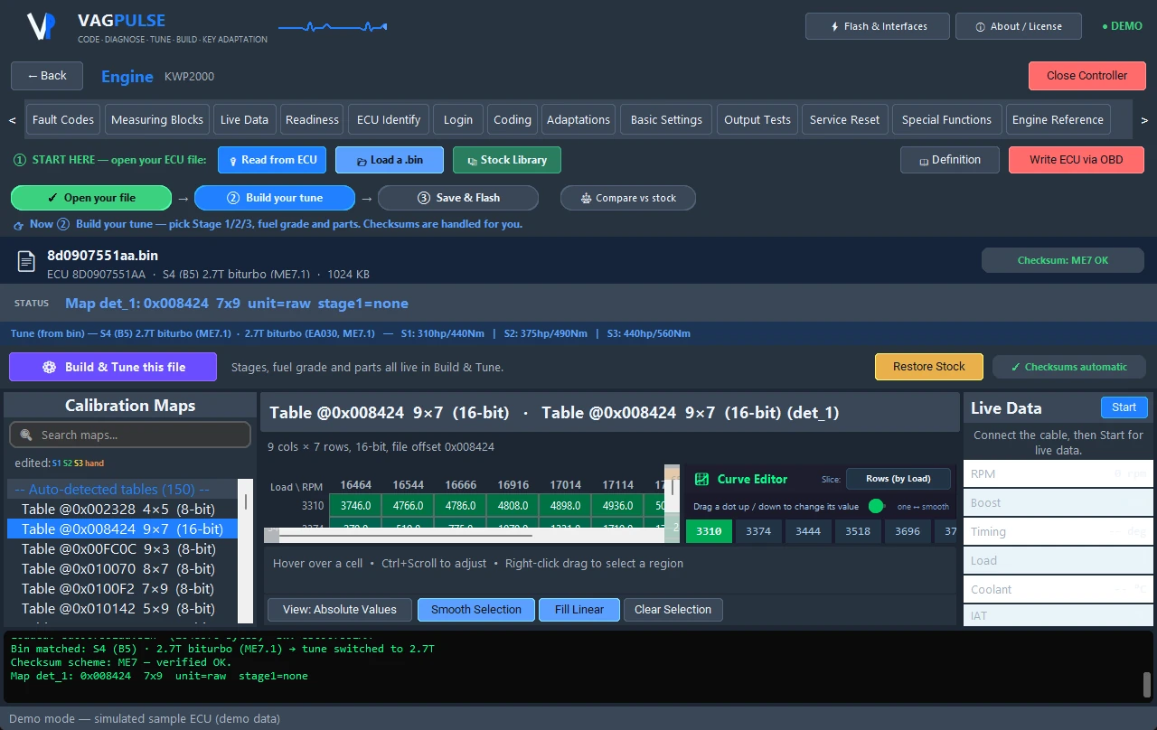 VAGPULSE ECU tuning map editor